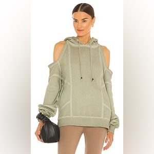 Retrofete Cold Shoulder Cut-Out Hoodie in size M in Sage Green
